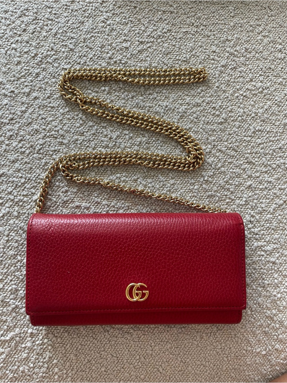 Authentic Gucci Red GG Marmont Wallet on Chain Bag